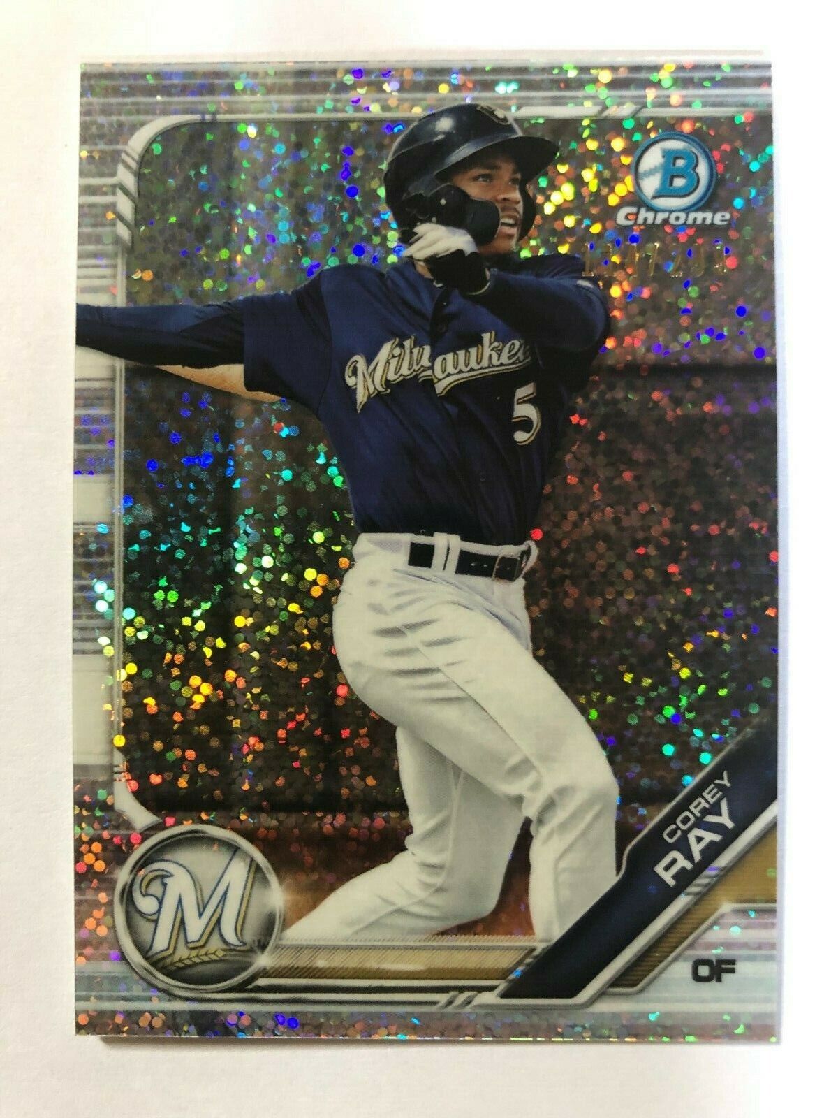 2019 Bowman Chrome Prospects Speckle Refractor/299 #BCP-12 Corey Ray Rookie Card. rookie card picture