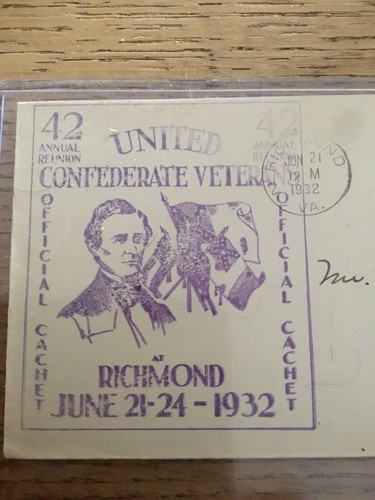 Sons of Confederate Veterans 1932 UCV 42nd Reunion First Day Issued Stamps NICE!
