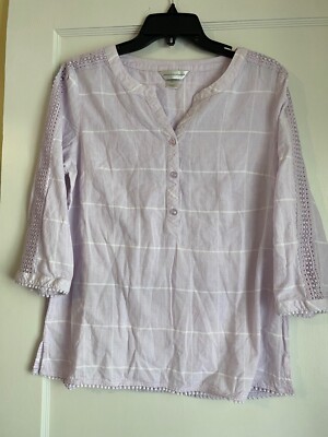 CHRISTOPHER & BANKS Misses Size Medium 3/4 Sleeve Pullover Top Henley Neckline