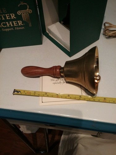 Vintage Wooden Handle Solid Brass Master Teacher Handcrafted School Bell-org Box