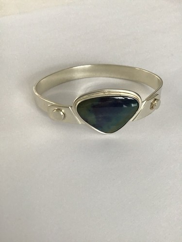 Modernist Sterling Silver Labradorite Compression Bracelet Signed Rudd OOAK