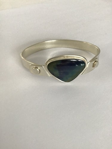 Modernist Sterling Silver Labradorite Compression Bracelet Signed Rudd OOAK