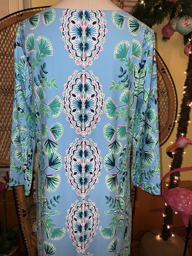 Pre-owned Lilly Pulitzer Seralina Maxi Frenchie Blue Mosaic Shells $298 Size L,xl In Multicolor