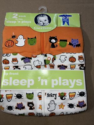 Gerber Halloween Rompers 0 to 3 Months Sleep N Play 2 Pack Set Bodysuit Costume