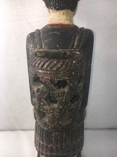 Burmese Carving Hill Tribe Woman Basket On Back 18.5” Vintage Teak