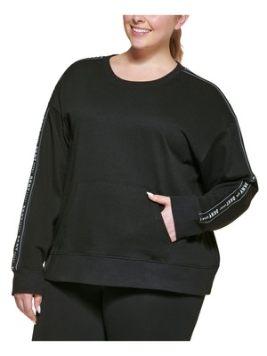 

DKNY SPORT Женский черный свитшот с отделкой в рубчик с карманами и карманами Plus