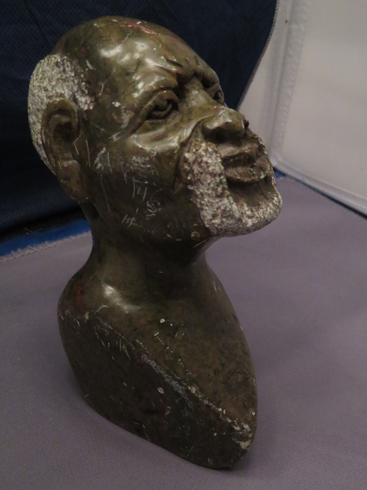 Vintage stone Carved African Tribal Man Head Bust Statue