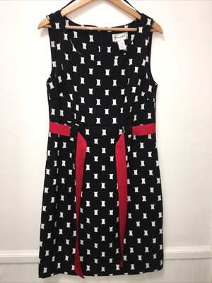 CONNECTED Black and White Dot Pencil Dress w/ Red Belt ~ Size 16 ~