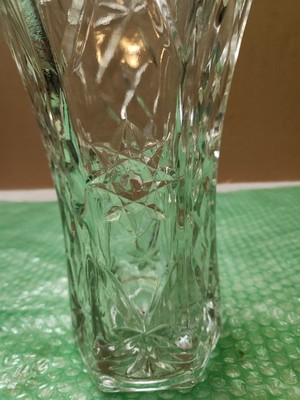Large Beautiful Vintage Hand Cut Crystal Glass Vase 6 & 16 Point Stars Germany
