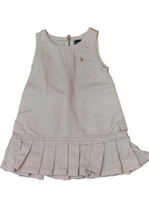 Ralph Lauren 12 Month Dress Sleeveless Ruffle hem tan embroidery polo pony