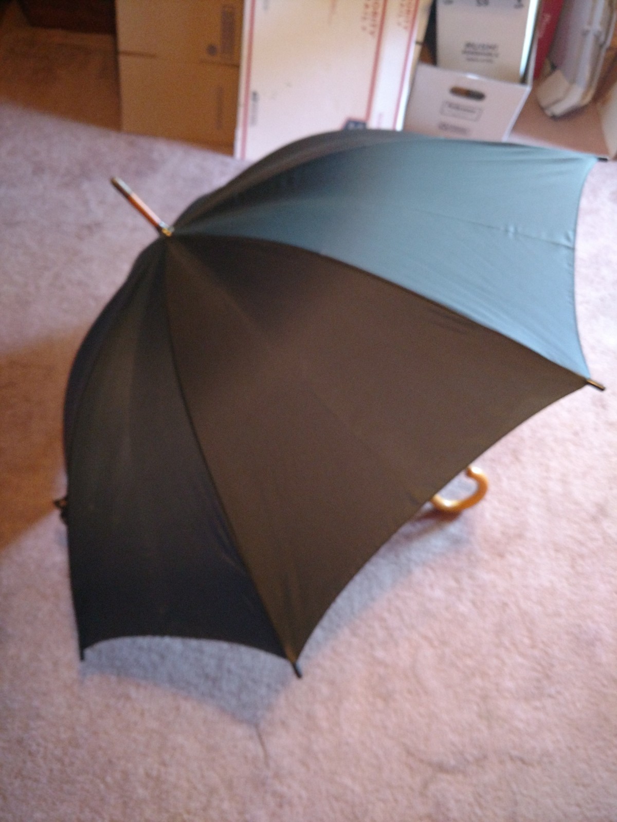 Vintage Black Umbrella Wood Handle & shaft Crest of Lion E T  40