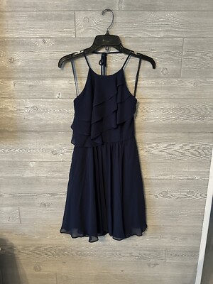 BCBGeneration Navy Blue Ruffle Mini Dress Size 2 Zip Halter Sleeveless