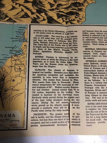 Vintage Folding Map Bird's Eye View Of The Panama Canal & Panama circa 1915 rare