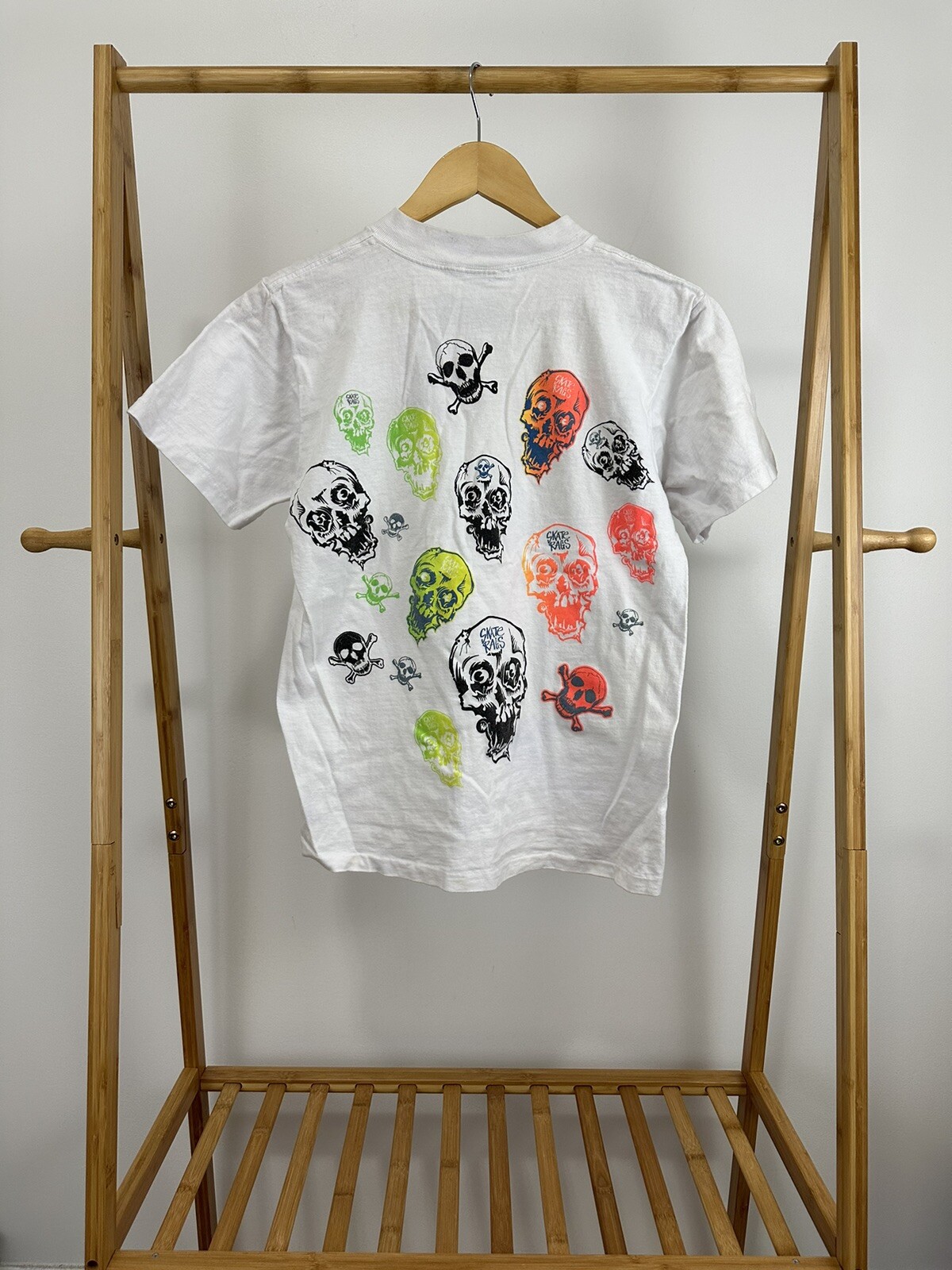 VTG 80s Skate Rags Skull Crossbone Bold Graphic Skateboard T