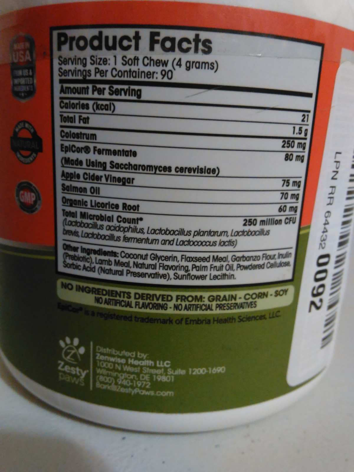 Zesty Paws  Allergy Immune Bites w Epicor - 90 Soft Chews Lamb Flavor