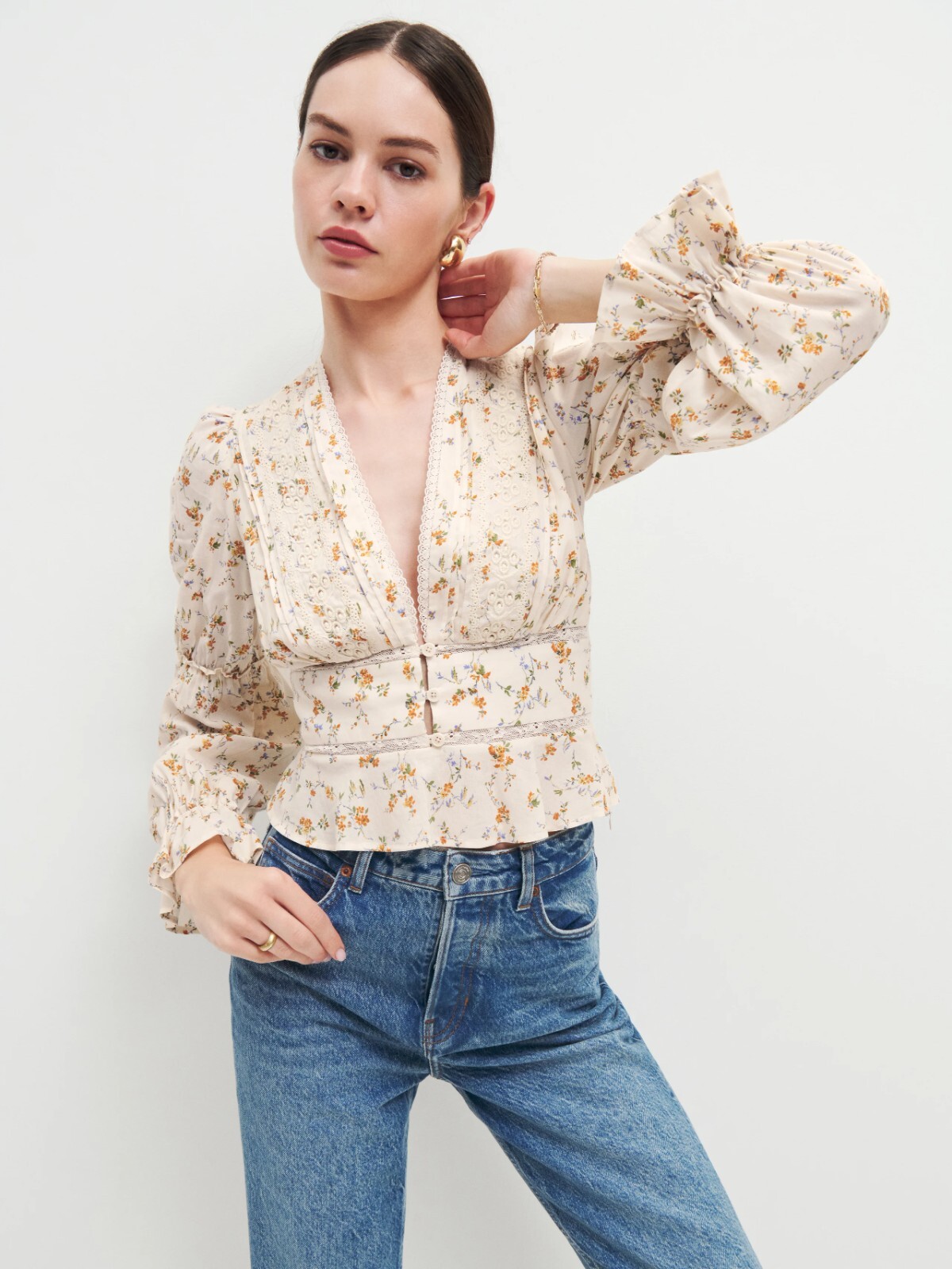 トップス emm ribbonpeplum blouse Mercer+Mettle™ Women's Stretch Crepe Long Sleeve Camp Blouse