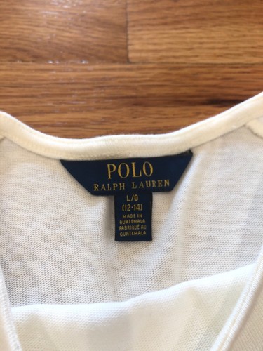 NWT POLO RALPH LAUREN GIRL'S WHITE Cream Bell SLEEVE SHIRT: 12-14 Large New