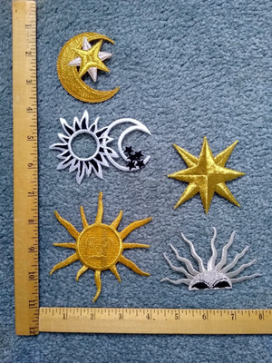 LOT OF 5 ASTROLOGY SUN MOON FACE IRON / SEW ON PATCHES  free shipping