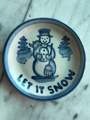 Vintage MA Hadley LET IT SNOW Snowman Coaster Trinket Dish Plate Gift Winter EUC