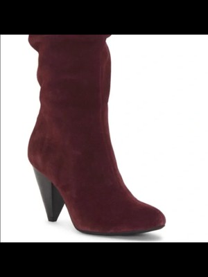 INC Женские темно-бордовые кожаные ботинки на молнии с рюшами Gerii Almond Toe Cone Heel Bottom 9,5 M