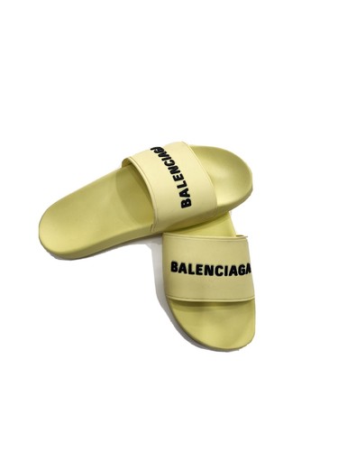 $375 Women's Balenciaga Logo Pool Slides Flat Sandals