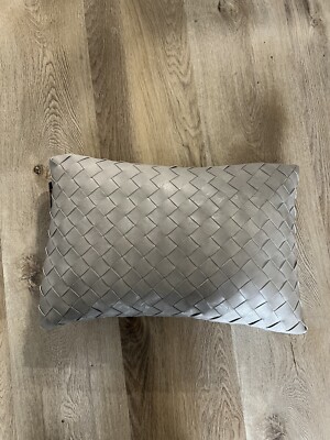FRYE Faux Leather Pillow Western Weave Gray  14 x 20 Zipper Throw Accent Pillow