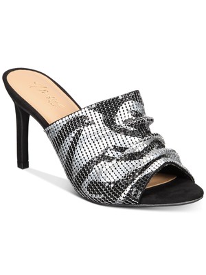 Женские серебристые шлепанцы THALIA SODI с воланами поверх миндальных туфель-мюлей на шпильке длиной 6,5 М