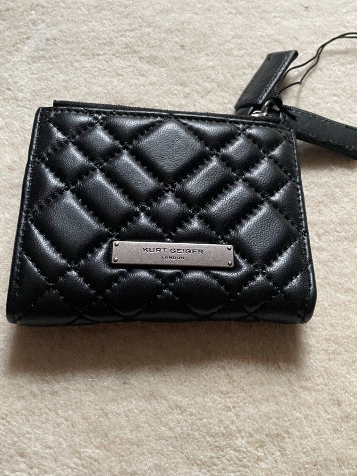 Kurt Geiger London Wallet Black Quilted Leather Coin Zip folded card slit