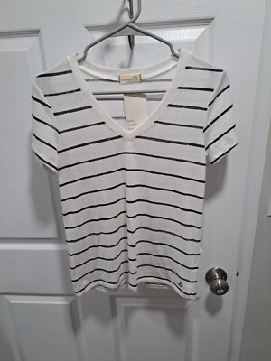 NWT Alternative Apparel Eco-Jersey White And Black Striped V-Neck T-shirt  XS