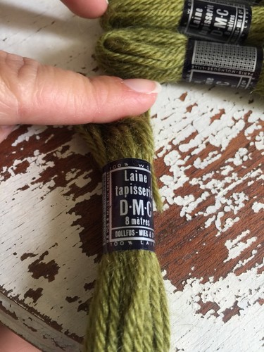 Tapestry 100% Wool Laine Colbert DMC France Lot Of 4 #7363 Green Shade VTG