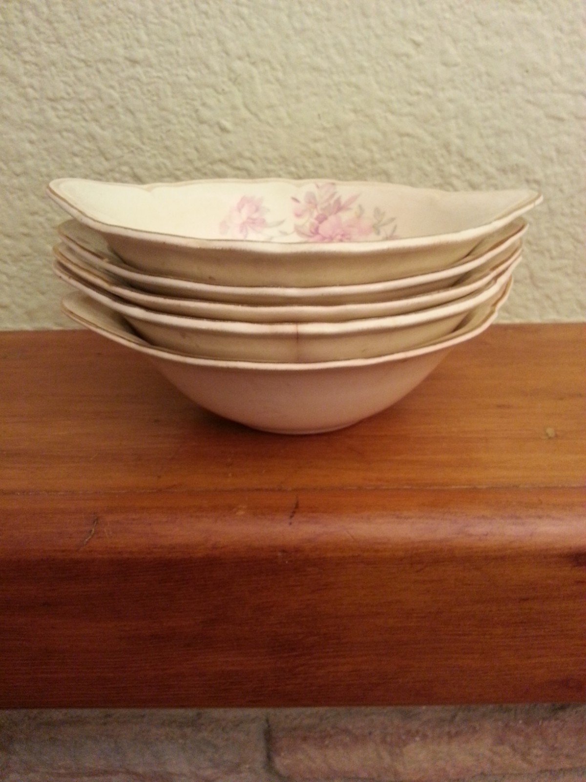 2 Edwin Knowles China Co. Soup Bowls, Semi Vitreous, Pink Floral