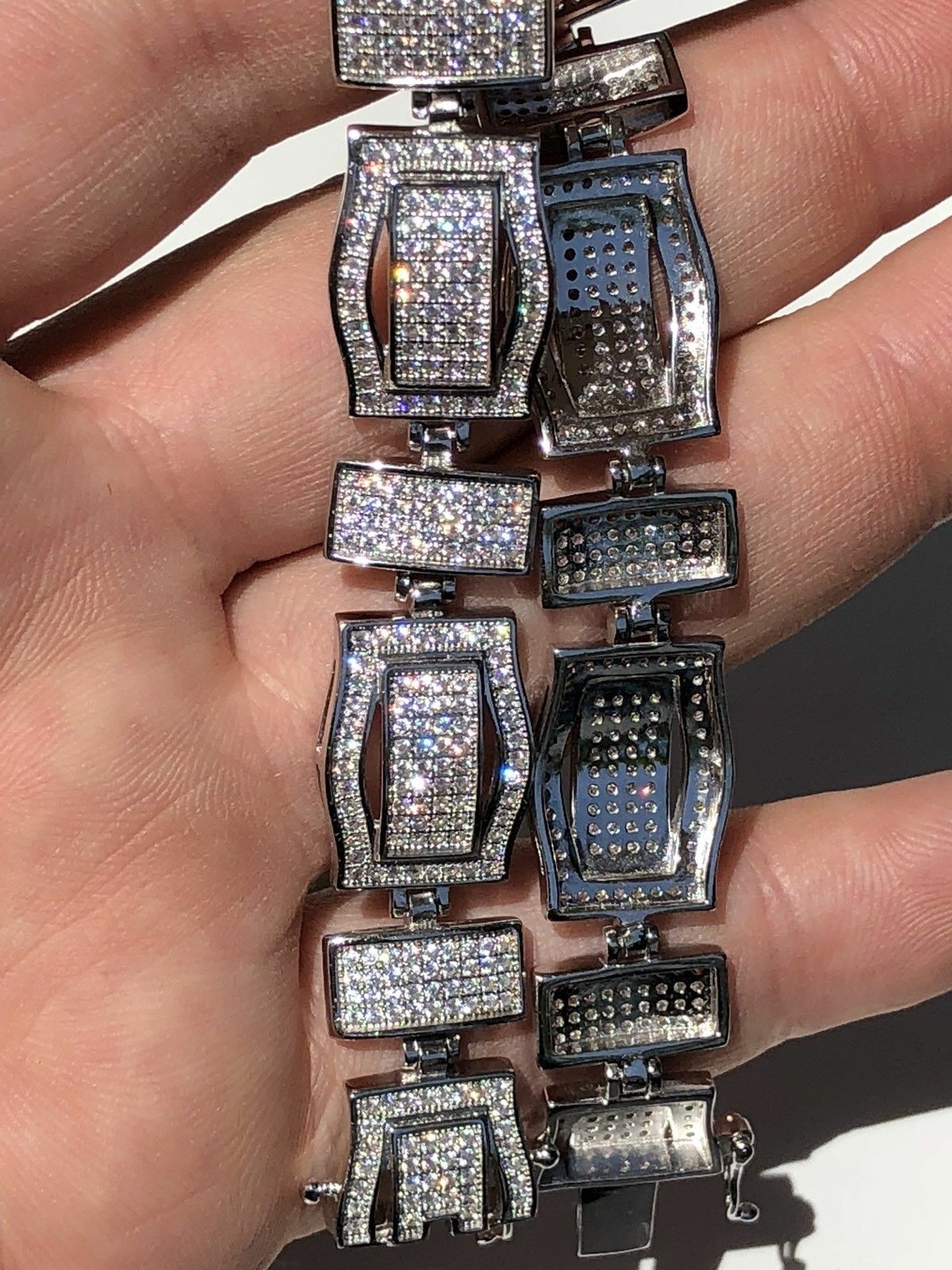 Pre-owned Online0369 2 Ct Round Cubic Zirconia Mens Tennis Link Bracelet White Gold Plated Silver