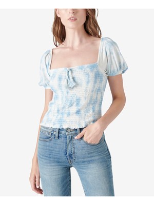 Женский белый галстук-бабочка LUCKY BRAND Tie Dye с коротким рукавом и квадратным вырезом XS