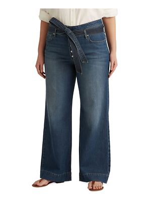 

LAUREN RALPH LAUREN Женские темно-синие джинсы прямого кроя с высокой талией и пуговицами размера плюс 20 Вт, Navy, 202862167001