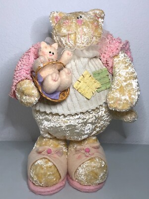 Standing cat kitten tabletop decor plush spring Easter decor pink white 12''