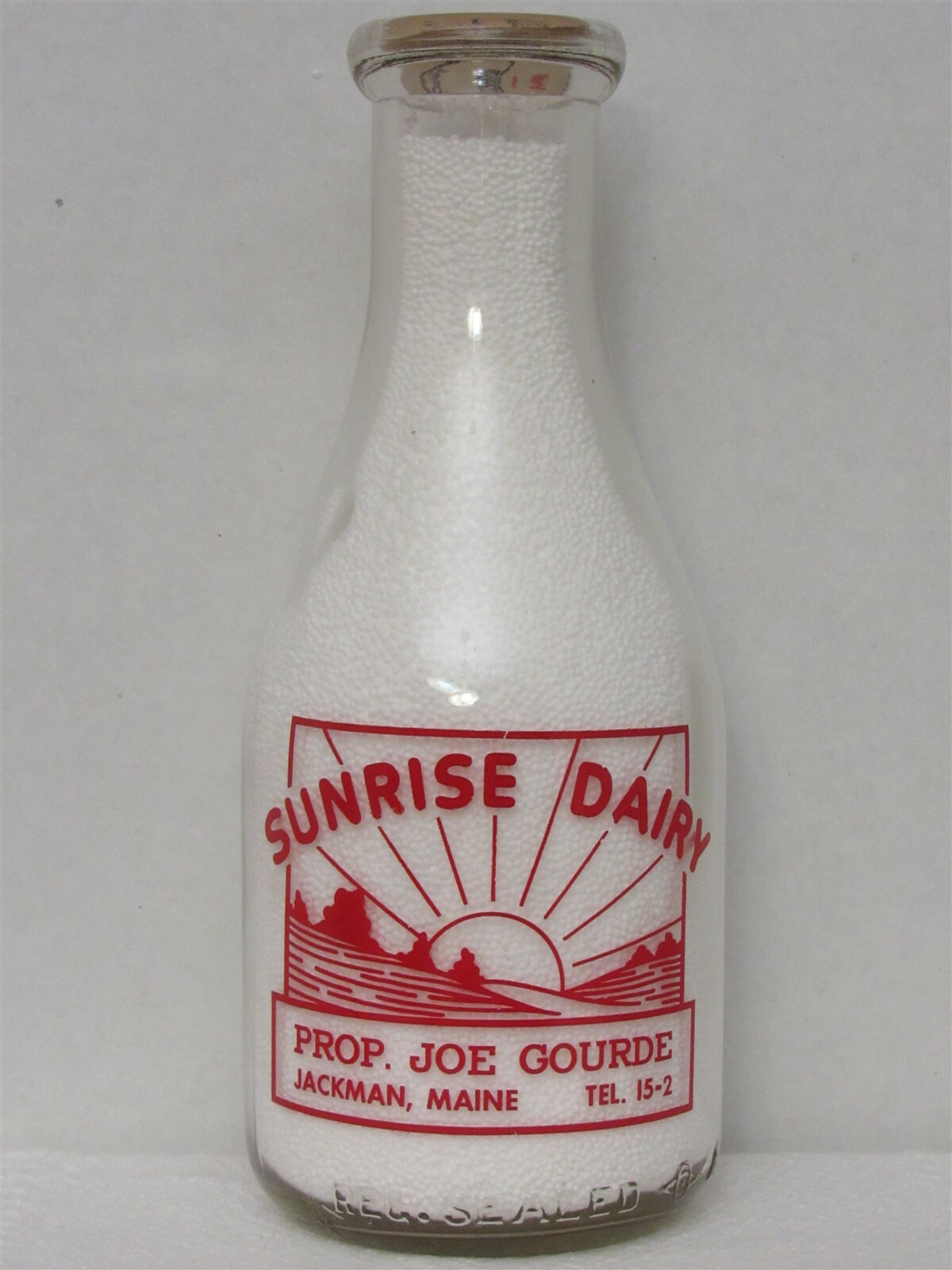 TRPQ Milk Bottle Sunrise Dairy Joe Gourde Farm Jackman ME SOMERSET COUNTY 1950