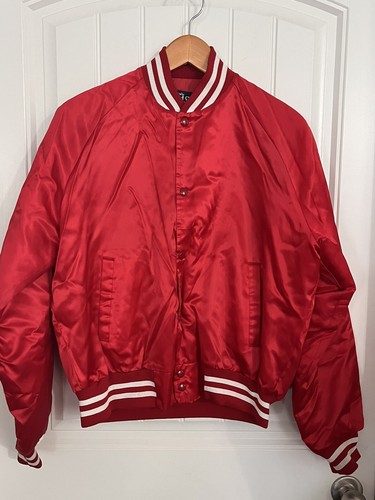 Vintage Red Satin Bomber Jacket 80s LargeVasco Made USA Mio