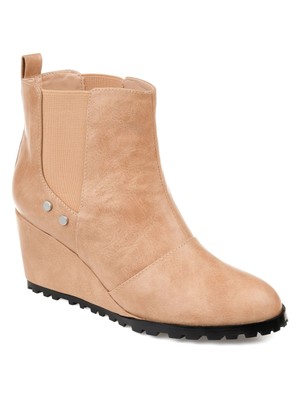 

JOURNEE COLLECTION Женские коричневые кожаные ботильоны Jessie на танкетке с шипами 5,5, Коричневый, JESSIE-TAN-055