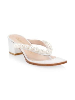

STUART WEITZMAN Женские босоножки на каблуке без шнуровки с белым жемчугом Goldie 8,5 B, Белый, S4586