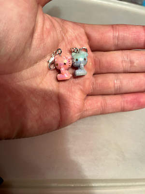 Sanrio Hello Kitty Pearl Blue Pink Micro Charms Zip Pulls 2x
