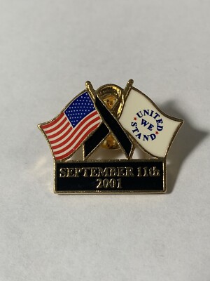 Vintage September 11th 2001 United We Stand Remembrance Flags & Ribbon Pin