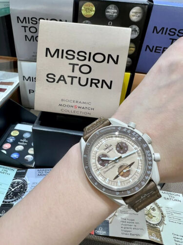 NEW Swatch x Omega Moonswatch Mission To Saturn Watch - With NEW Swatch x Omega Moonswatch Mission To Saturn Watch - With