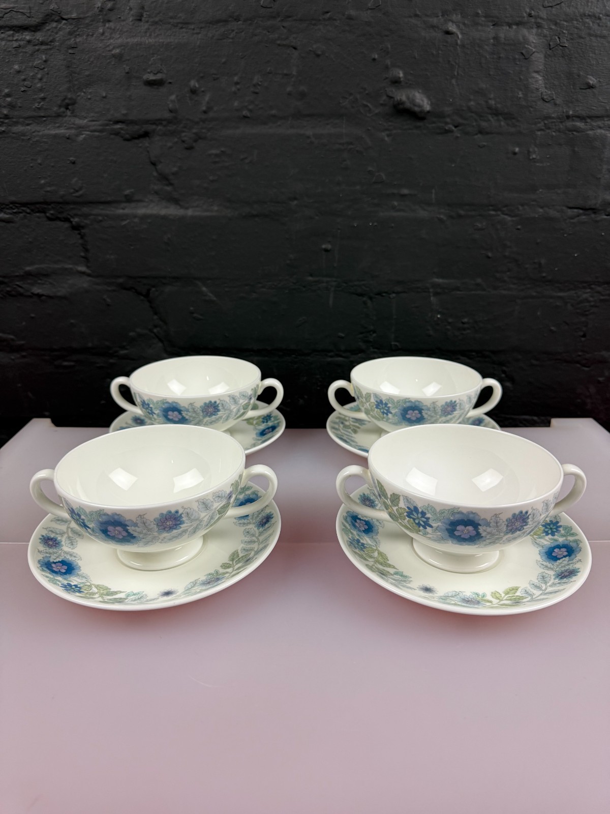 Wedgwood Clementine Soup Coupes / Bowls and Stands 2 Sets of 4 Available
