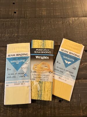 Wrights Flexi-Lace  Seam Binding ︱Vintag︱Yellow︱78︱New in Package︱1969︱3 PKGS