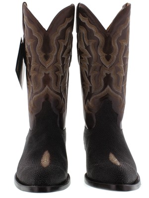 Pre-owned El Presidente Mens Western Cowboy Boots Brown Real Stingray Diamond Skin Leather J Toe