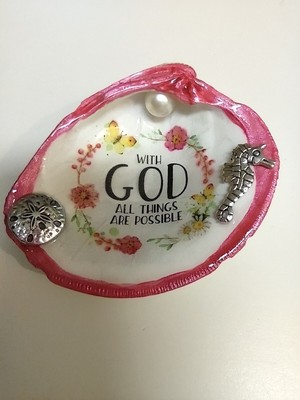 ''With God All Things Are Possible'' decorated clam shell