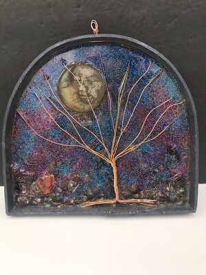 Unique Mystical Moon Earthy Sparkle Handmade Wall Art One Of A Kind Wisdom Tree