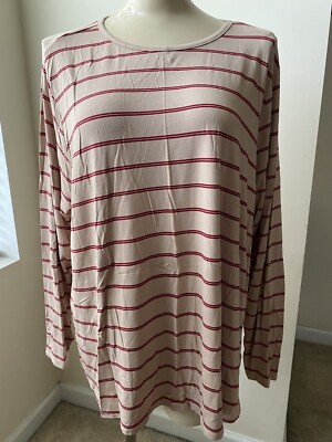NWT old Navy Luxe Women s 2X Tan/red Striped Long Sleeve Crewneck Top 