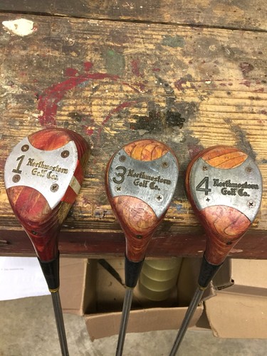 Vintage Northwestern Golf Clubs Jackie Pung Wood Drivers 1 3 4 LOW SHIP