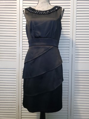 Connected Apparel Sleeveless Dress Women's Size 8 Black Layered Beaded Sheath 